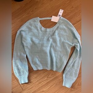 aqua Blue Women's Tie open back knit Sweater